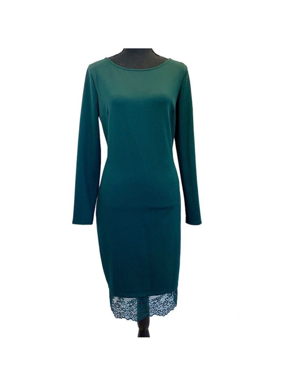 TOM & Rose dark green lace trim long sleeve stretchy bodycon midi dress Sz M